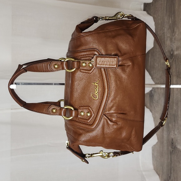 COACH Ashley Madison English Tan Convertible Leather Satchel - Picture 4 of 14